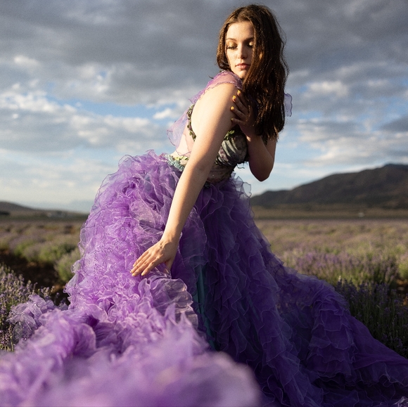 "EVE" Lavender Ruffle Woodland Princess Wedding Ballgown Set - Picture 9 of 13